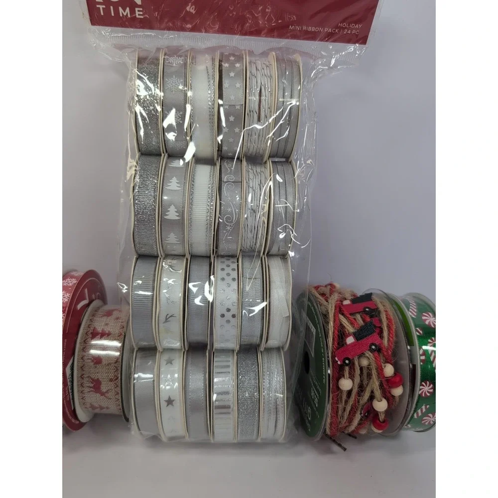29‎ Spools Christmas Ribbon Lot Red Green White Reindeer Snowflake Cord Satin